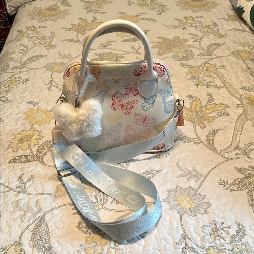 Betsey Johnson White and Multicolor Butterfly Satchel